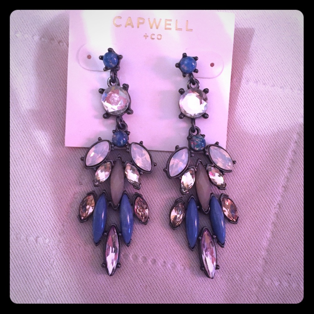 Pretty denim blue and clear chandelier earrings